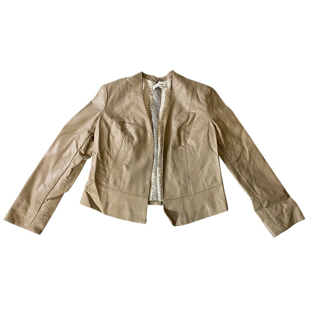 Giuliana Rancic Tan Faux Leather Blazer Jacket Open Front Womens Large